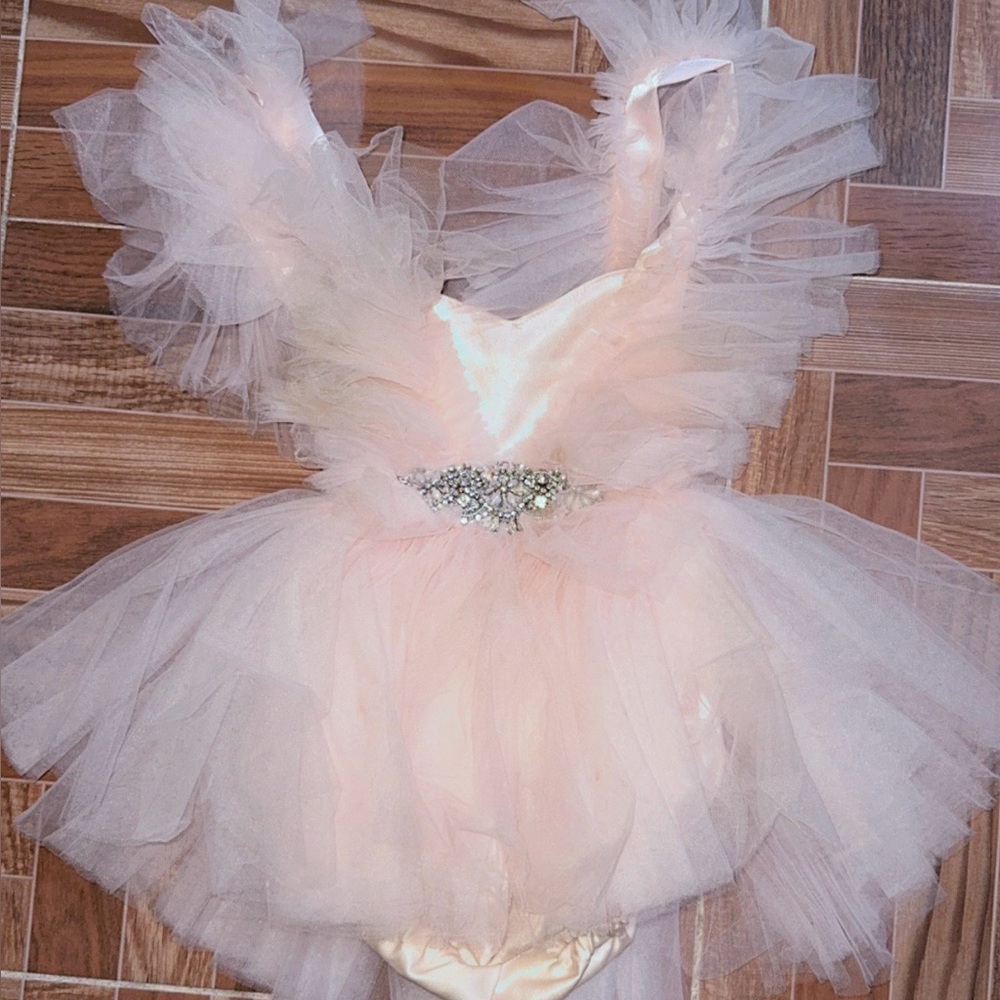 Elegant Pink Tulle Dress with Embellished Waist